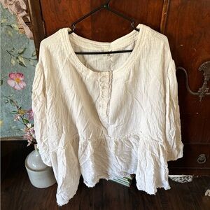 Cato Cream Peasant Tunic Blouse with Ruffle Hem